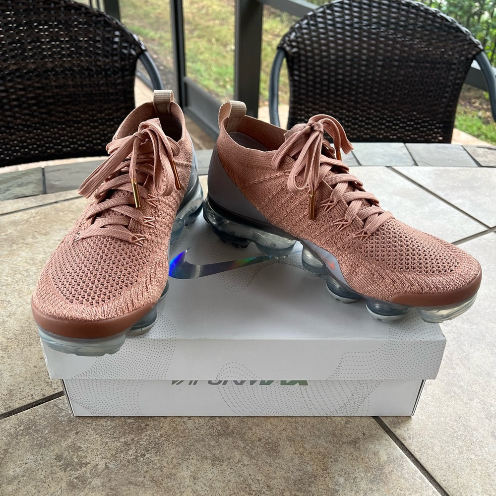 Like New with Box, Rose Gold Nike Air VaporMax Flyknit 2